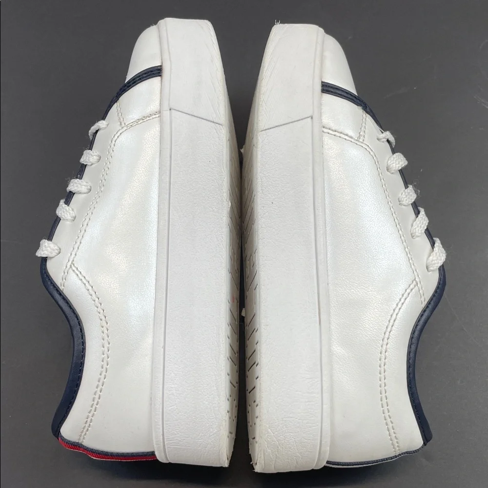 Tommy Hilfiger White Faux Leather Sneakers Youth Size 1 Navy Red Trim
